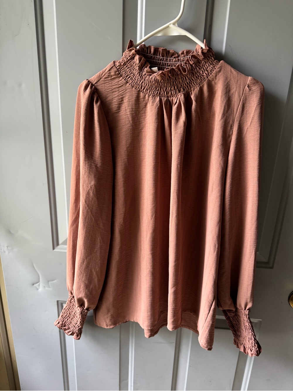 Women’s Smocked High Neck Long Sleeve Top - Dusty Rose
